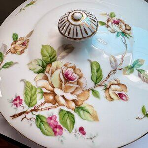 Vintage Lynmore Fine China Golden Rose Covered Casserole – 1950s Japan MCM